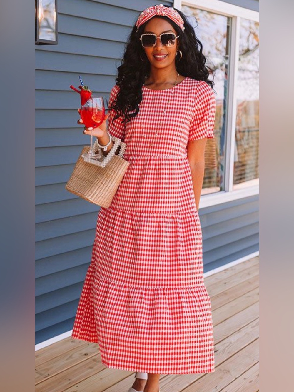 BiBi Red and White Gingham Midi Dress